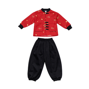 拜年服男童国风加绒冬套装儿童元旦演出服女童红色喜庆过年姐弟装