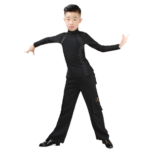 儿童男拉丁舞服男童男孩男生男少儿练习比赛练功长袖服装套装