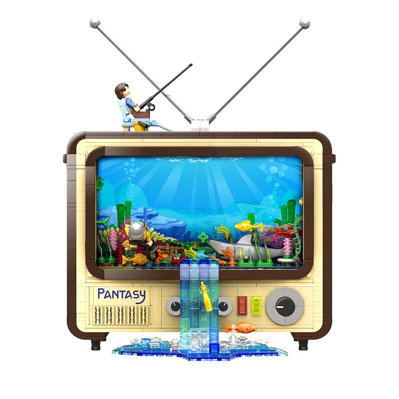【蜜蜂潮物节】拼奇复古电视机拼装积木儿童益智玩具潮玩创意摆件