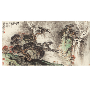 关山月万壑涛声国画山水画中式客厅装饰画自然元素原版微喷宣纸画