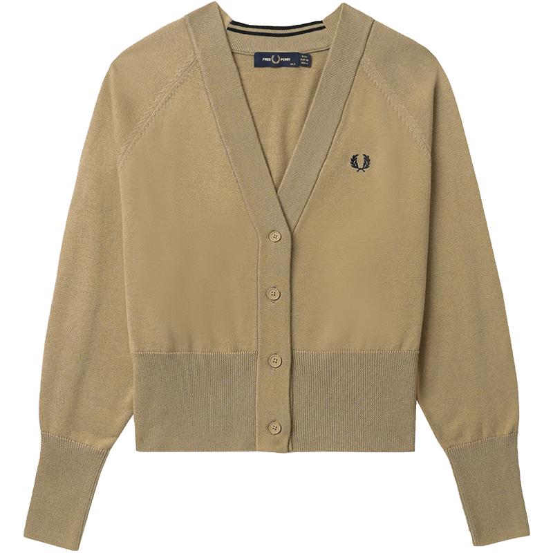 FRED PERRY女士休闲针织衫冬季新款V领开衫麦穗羊毛衫潮K4121