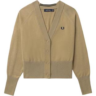 FRED PERRY女士休闲针织衫冬季新款V领开衫麦穗羊毛衫潮K4121