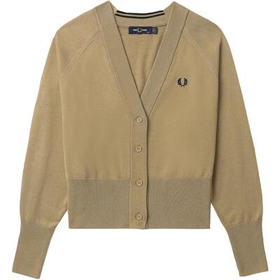 FRED PERRY女士休闲针织衫冬季新款V领开衫麦穗羊毛衫潮K4121