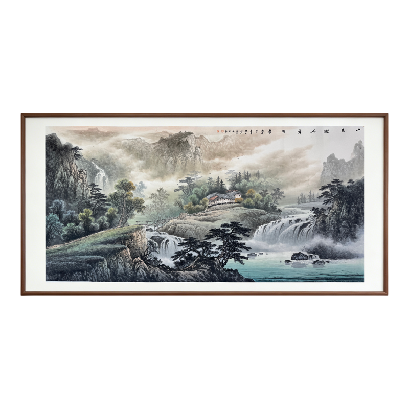 手绘新中式山水客厅挂画
