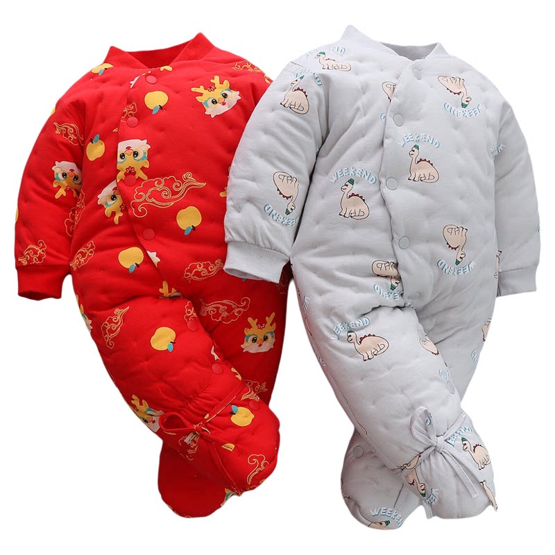 棉花爬服包脚哈衣男女保暖加厚