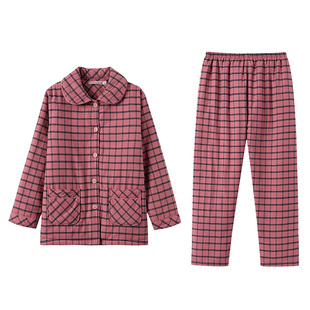 达尔丽加厚夹棉睡衣女冬三层空气棉保暖格子情侣纯棉男家居服超厚