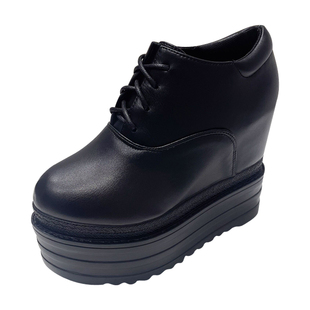 14CM超高跟鞋坡跟短靴女秋冬内增高马丁靴防水台松糕厚底系带单靴