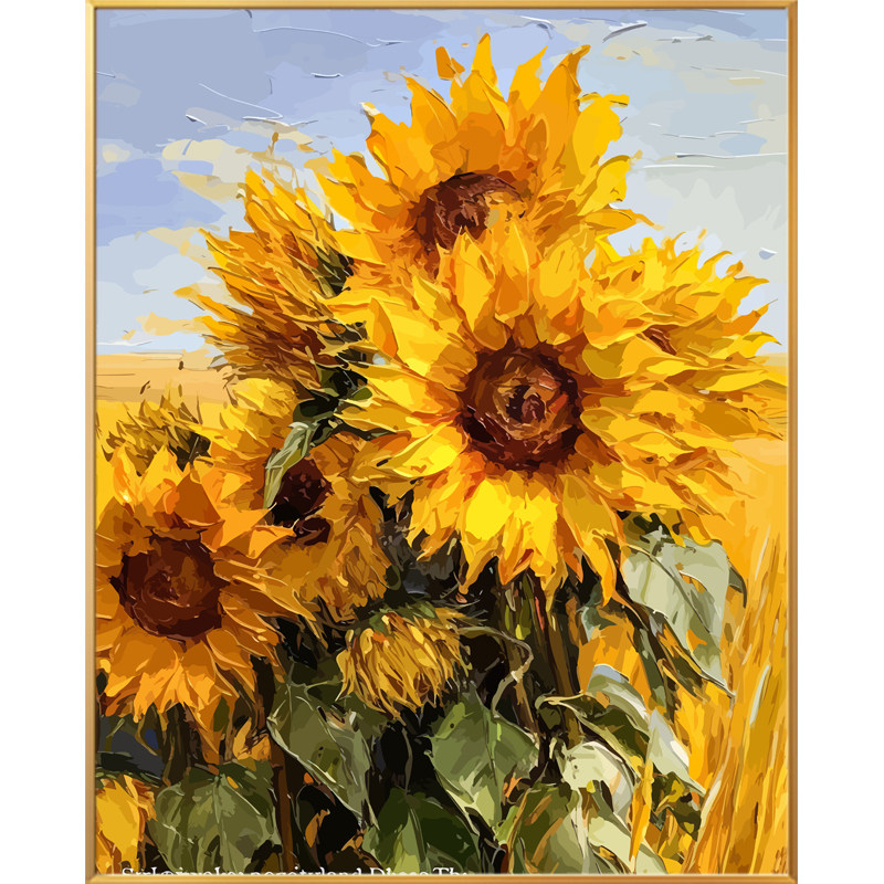 向日葵花卉画画diy数字油画填充填色2024新款丙烯手工手绘油彩画