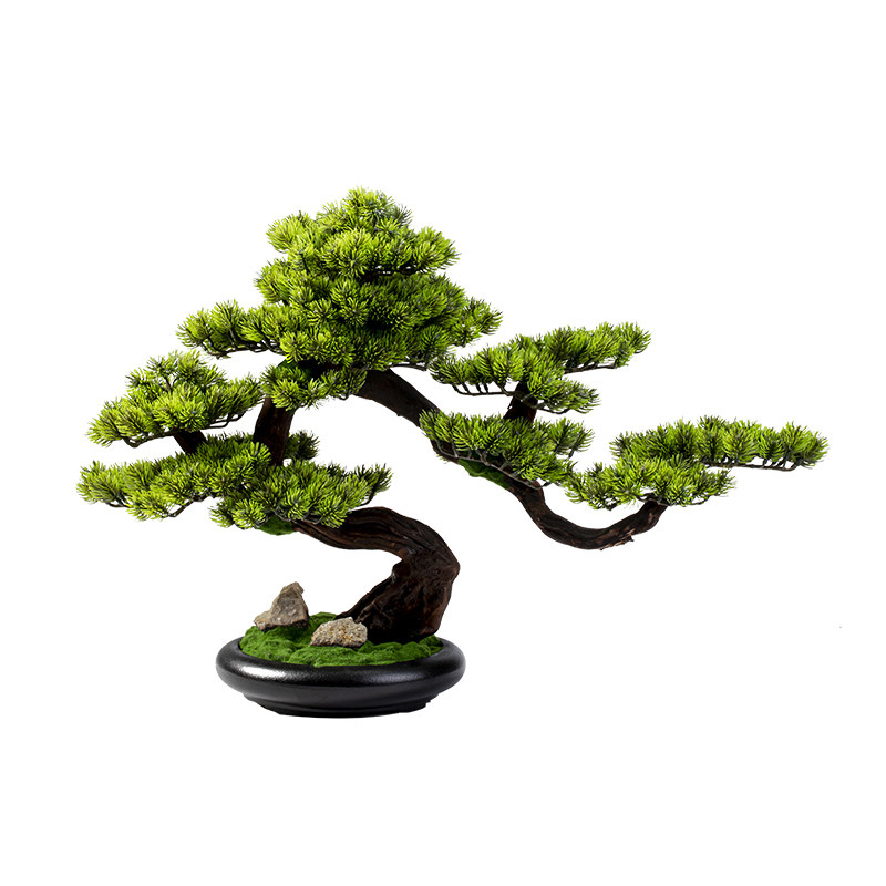 仿真迎客松实木盆景客厅玄关摆件