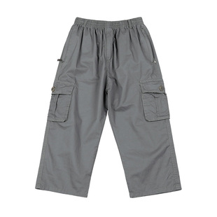 夏季新款薄款男士透气高腰深裆八分裤男防丢拉链口袋松紧腰过膝裤