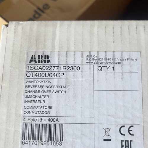 议价-芬兰隔离开关OT400U04CP，4P 400A，
