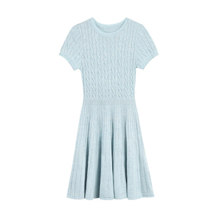 pusumede 复古短袖针织连衣裙女夏季新款设计感短裙气质收腰裙子