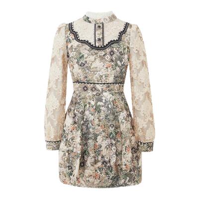 LULUALWAYS【商场同款】冬季新款复古典雅气质提花短款连衣裙女