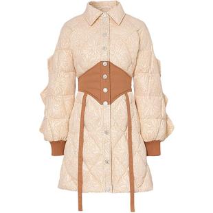 冬季2025新款女装米黄色中长款白鸭绒羽绒服加厚收腰面包服潮