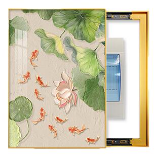 荷花九鱼图电表箱装饰画竖款现代简约遮挡配电箱电闸盒挂画免打孔