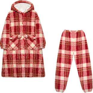 Bananagirl睡衣女士冬季新款长款红色睡袍加厚加绒家居服可外穿冬