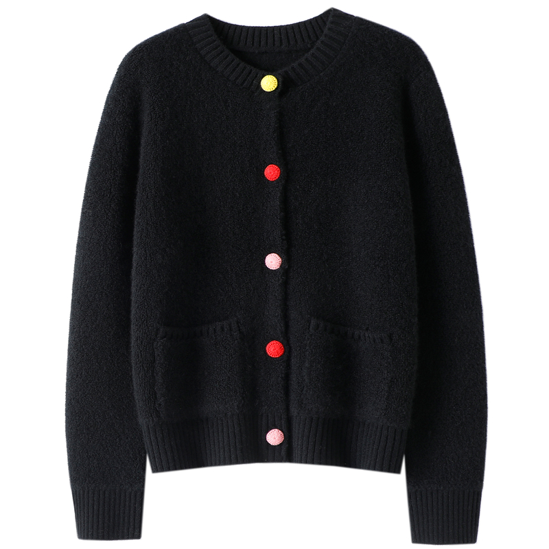 精致豪门女王~加厚圈圈100%纯山羊绒开衫女圆领羊绒毛衣针织外套