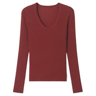 ROCO春季新款 超细14针48支双股羊毛大U领修身针织衫打底T恤上衣