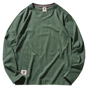 久穿不变形！碳素磨毛纯棉长袖T恤简约纯色圆领做旧水洗打底T恤衫