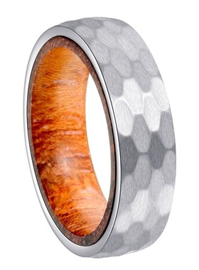 捶打纹戒指内圈镶嵌实木ring大号