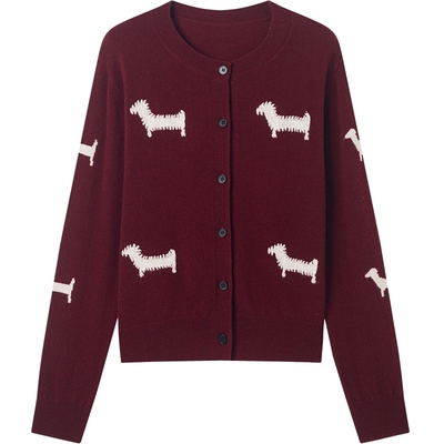 KBNE安可拉红全羊毛针织衫修身毛衣开衫上衣2025秋冬新款气质毛衫