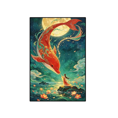 高级感大鱼琨风景古风女孩钻石画