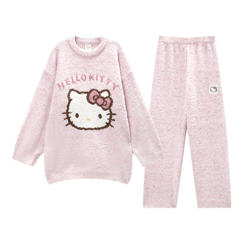Gukoo/果壳新款半边绒睡衣女秋冬保暖可爱卡通家居服套装D