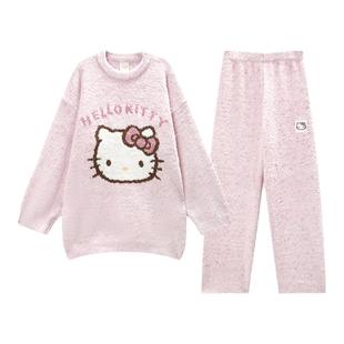 Gukoo/果壳新款半边绒睡衣女秋冬保暖可爱卡通家居服套装D