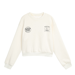 辰米范【现货7.5折】简约加绒印花短款卫衣女休闲直筒半身裙套装