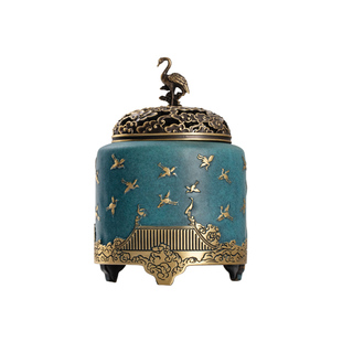 《瑞鹤图》铜香炉沉香檀香盘香炉室内香薰炉中式创意摆件香篆套装