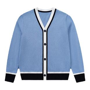 小学生校服开衫学院风女大童天蓝色毛衣男童薄款纯棉浅蓝色针织衫