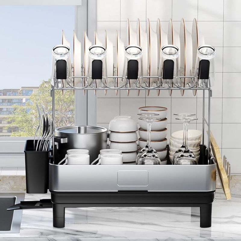 美式家用碗筷架大容量碗架盘架收纳可移动滤水置物架放碗碟架落地