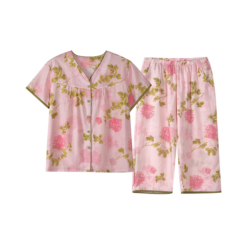 夏天薄款短袖女长裤家居服两件套