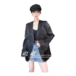 RR fshion 国风复古重工提花长袖西服中长款外套女2024秋季新款