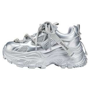 达芙妮银色老爹鞋女2026新款春季厚底增高运动鞋透气休闲百搭鞋子
