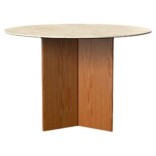 舒梵赤白餐桌/洞石岩板餐桌防划防烫防渗色/圆桌