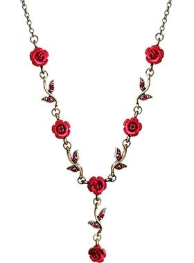 法式复古红玫瑰项链女小众高级
