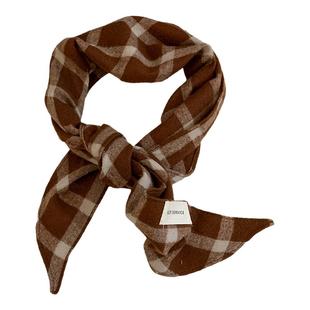 美拉德复古格子软糯围巾女秋冬保暖装饰三角巾高级感系脖领巾配饰