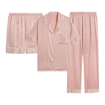 春秋真丝长袖睡衣带胸垫长袖春秋