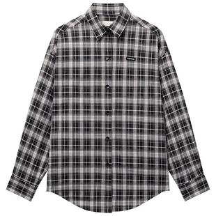 OCHIRLY欧时力 黑白格子衬衫女中长款长袖上衣衬衣2025秋冬新品