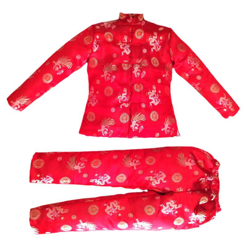 女锦缎结婚套装复古盘扣中国风礼服斜襟对襟棉袄棉裤手工加厚棉服