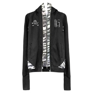 DETW 25AW*骷髅头金属扣假两件双层虎纹内里正肩修身卫衣外套男女