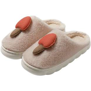 可爱女士棉拖鞋新款厚底跟保暖外穿毛绒冬季防滑过冬棉鞋白色灰色