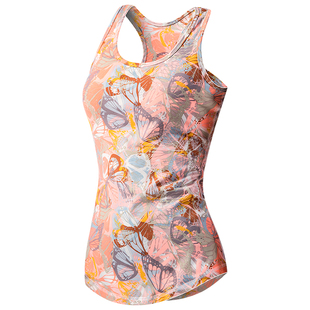 美愫白色瑜伽服女秋季瑜伽背心带胸垫印花跑步运动健身服上衣无袖