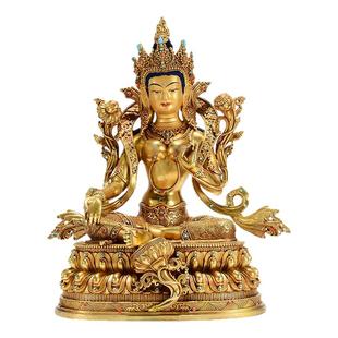 藏村全鎏金《绿度母》精工铜雕室内家用《绿多罗观音》铜佛像摆件