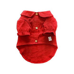 cream&biubiu奶油布布狗狗猫咪衣服春夏薄款大红色泡泡袖衬衫比熊