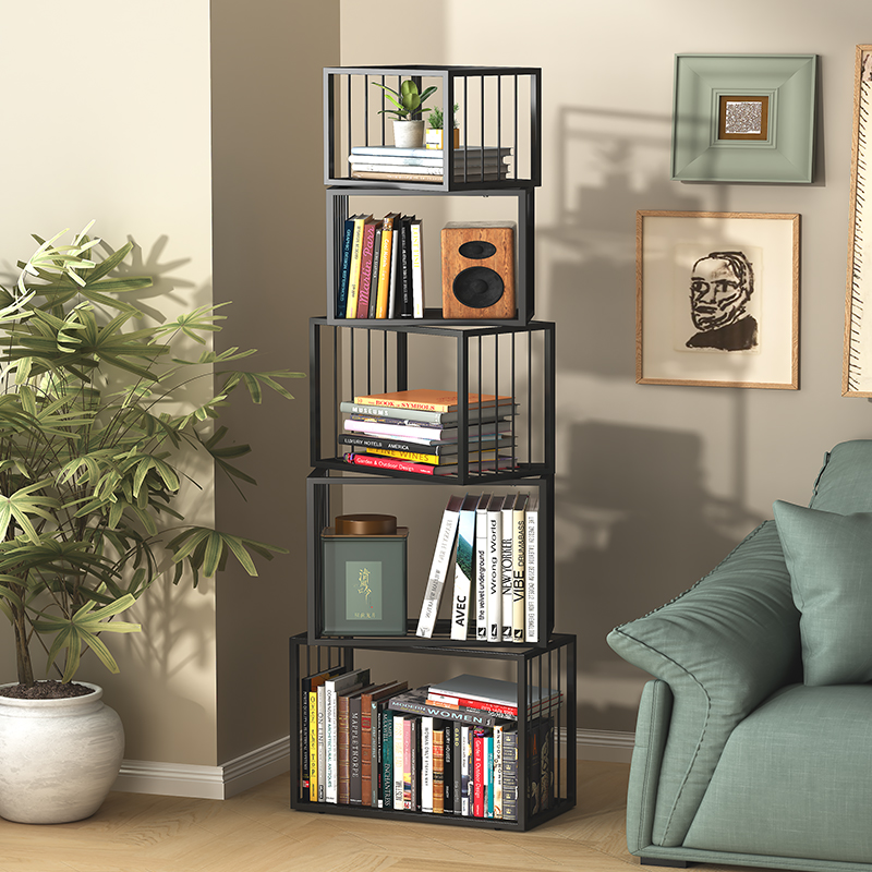 铁艺书架落地置物架收纳一体靠墙客厅书柜柜子立架小窄柜多层储物