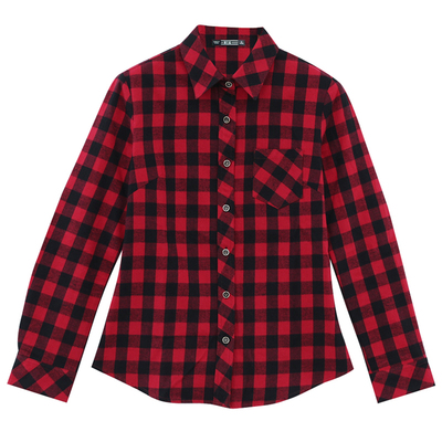 全棉红色小格子衬衫女长袖春秋款