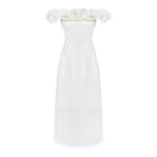 鹿与玫瑰新中式一字肩连衣裙气质高级白色领证订婚生日小礼服裙子