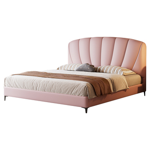 拉芙菲贝壳头层真皮儿童床粉色女孩公主床实木环保现代简约储物床
